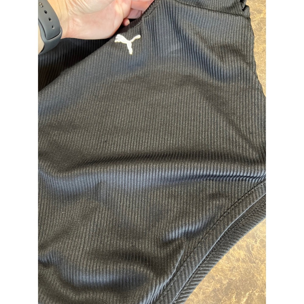 PUMA Womens Black Ribbed One Piece Swimsuit Logo Taped Straps Size M - Picture 4 of 9